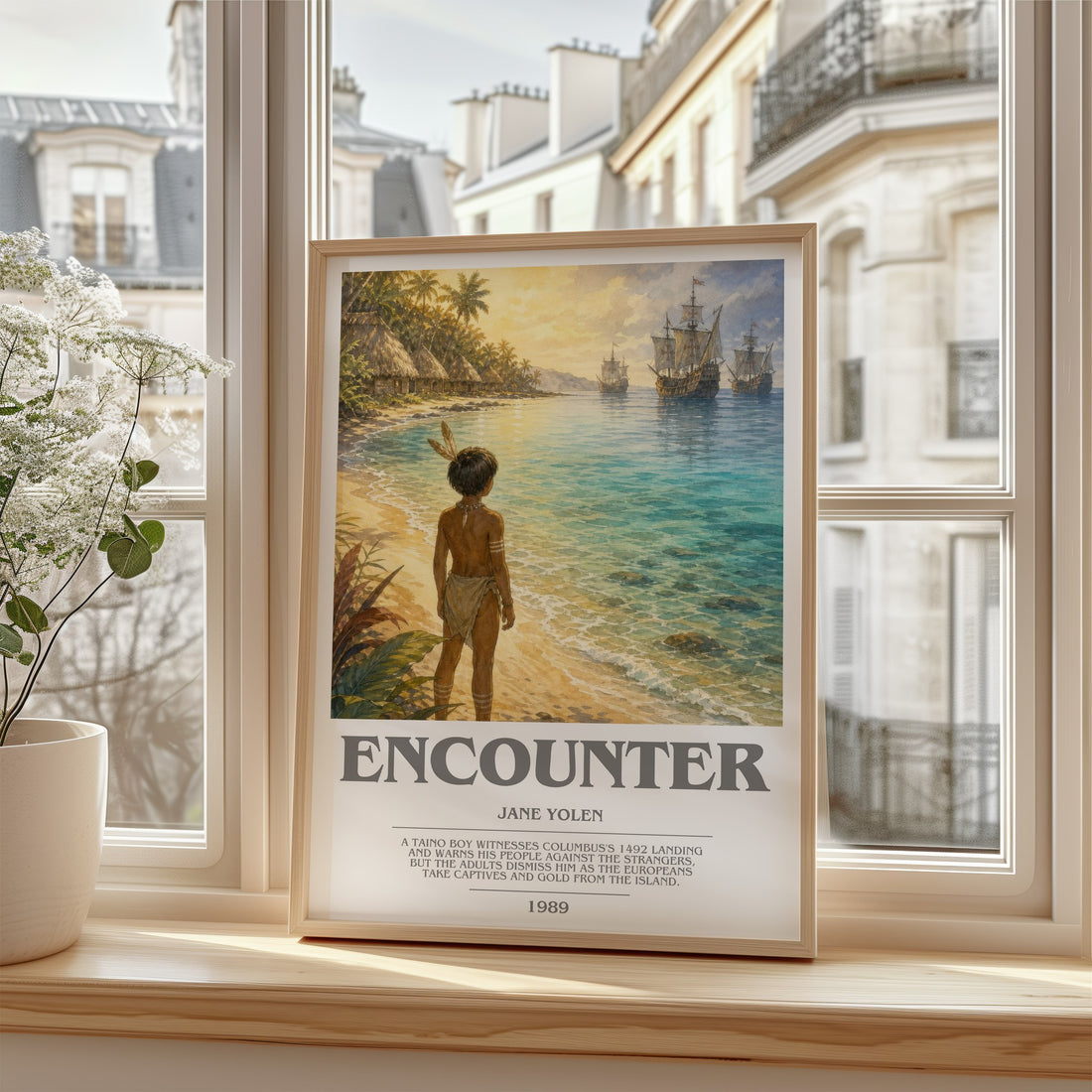 Encounter bookish poster colour and style options – Jane Yolen book art