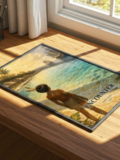 Encounter watercolour book poster framed on wall – childrens wall art