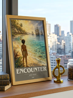 Encounter book cover print framed by window – literary home decor