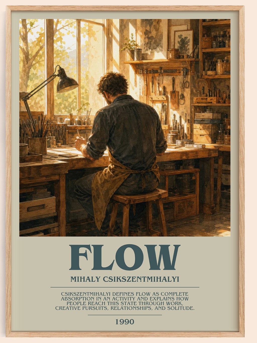 Flow bookish book poster by Mihaly Csikszentmihalyi – framed literary art print
