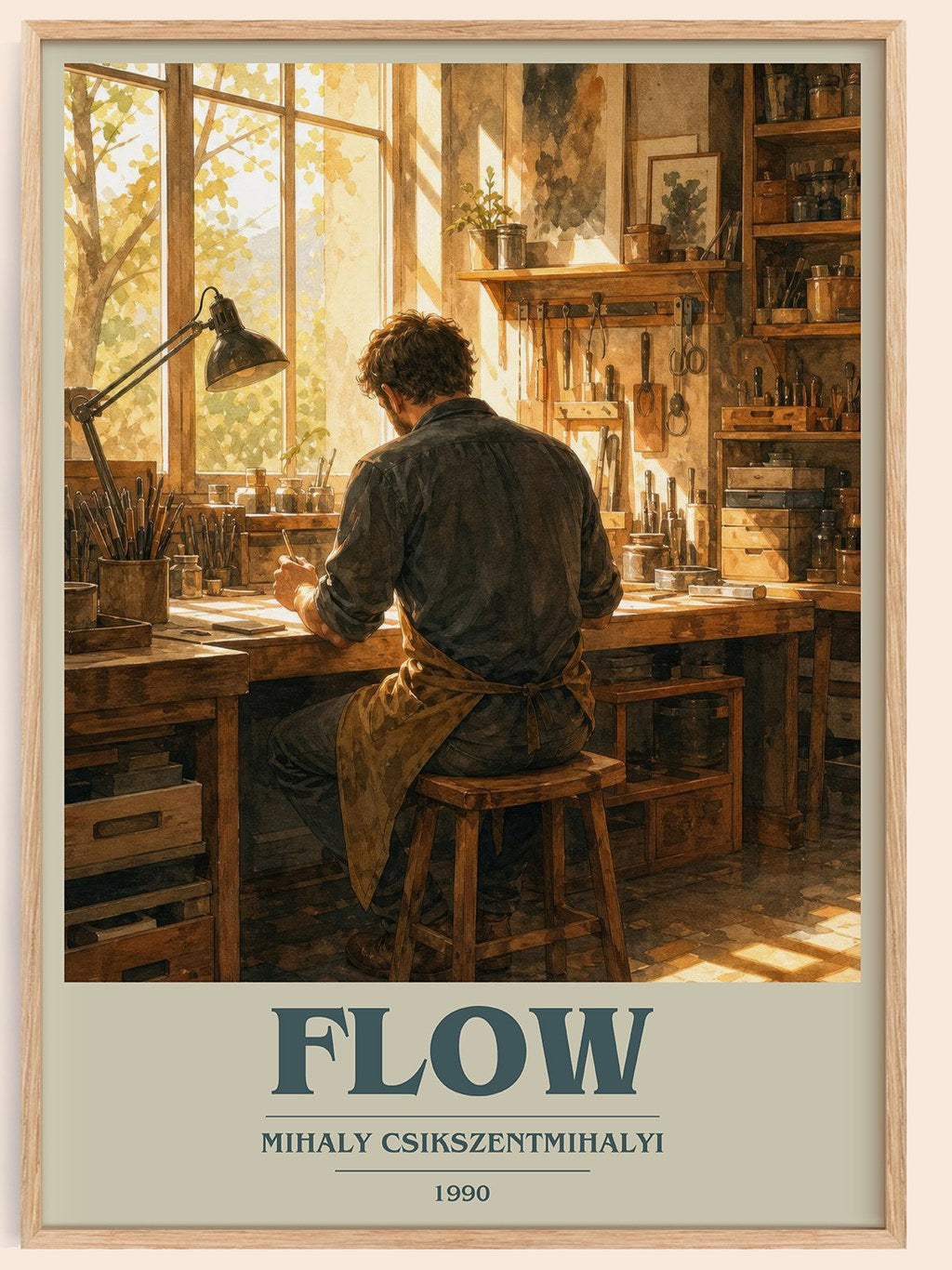 Flow book cover book poster by Mihaly Csikszentmihalyi – framed literary art print