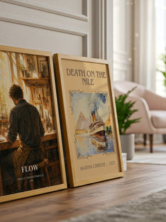 Flow watercolour print framed by window – literary home decor