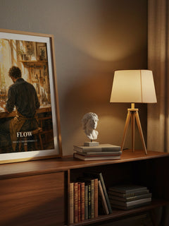 Flow watercolour print on bookshelf – Mihaly Csikszentmihalyi fan gift