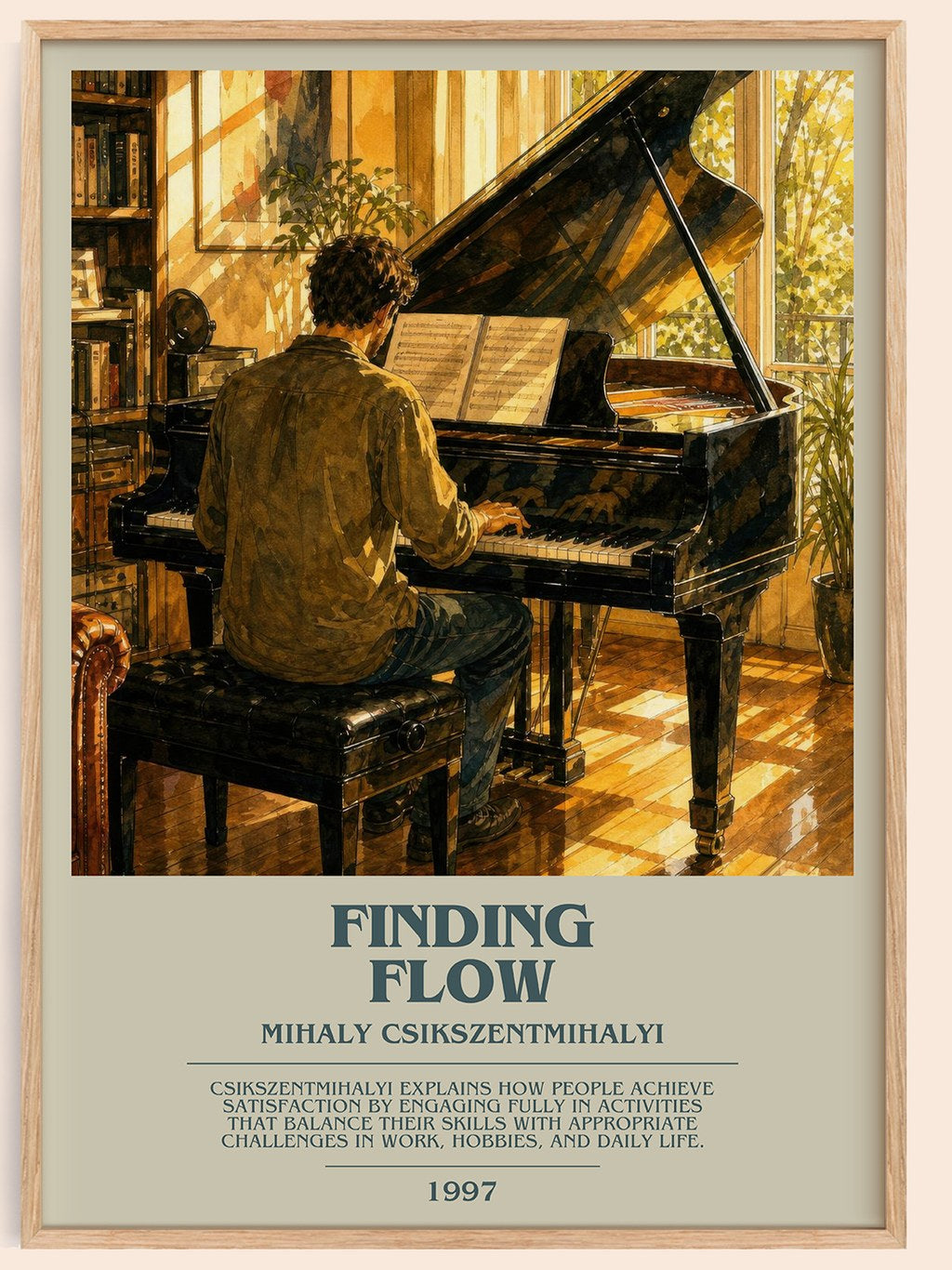 Finding flow bookish book poster by Mihaly Csikszentmihalyi – framed literary art print