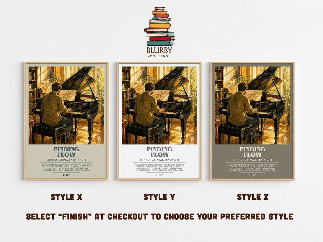 Finding flow bookish print in frame leaning in hallway – non fiction wall art (mockup)