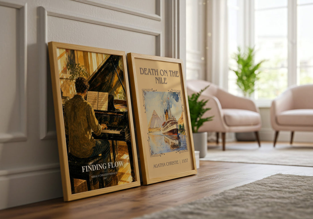 Finding flow watercolour print framed by window – literary home decor