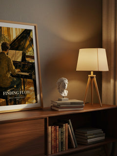 Finding flow watercolour print on bookshelf – Mihaly Csikszentmihalyi fan gift