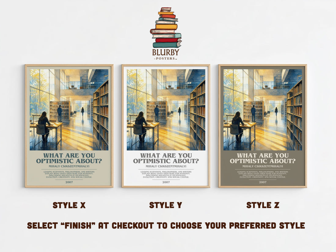 What Are You Optimistic About? bookish print in frame leaning in hallway – non fiction wall art (mockup)