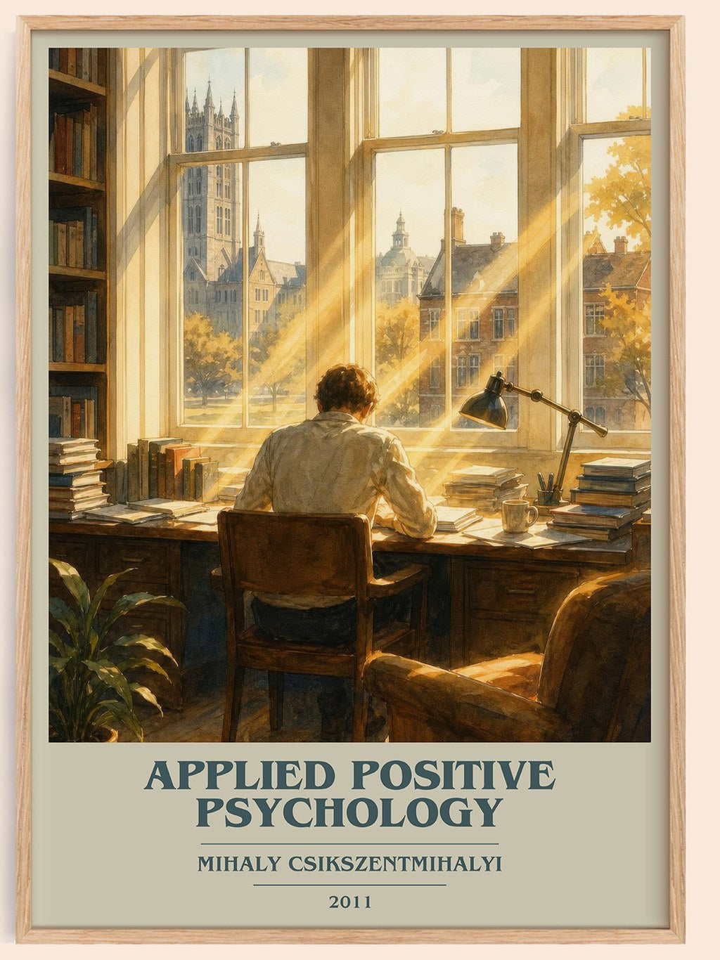 Applied positive psychology book cover book poster by Mihaly Csikszentmihalyi – framed literary art print