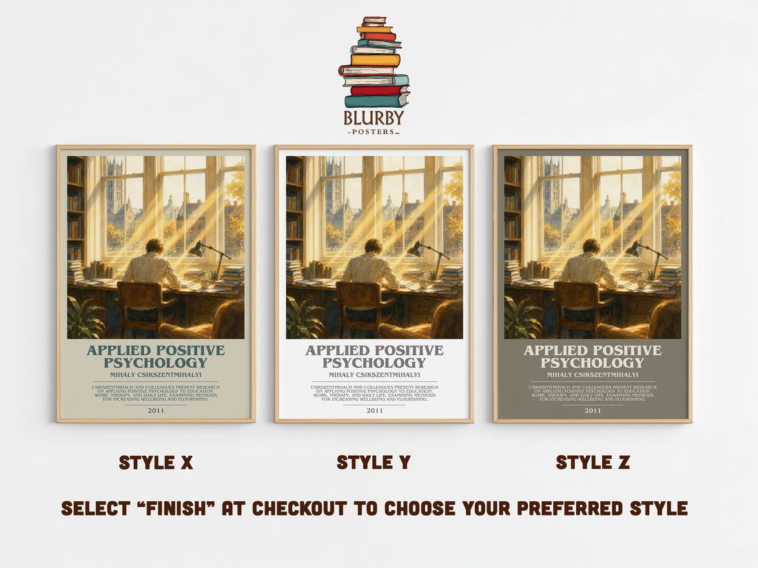 Applied positive psychology bookish print in frame leaning in hallway – non fiction wall art (mockup)