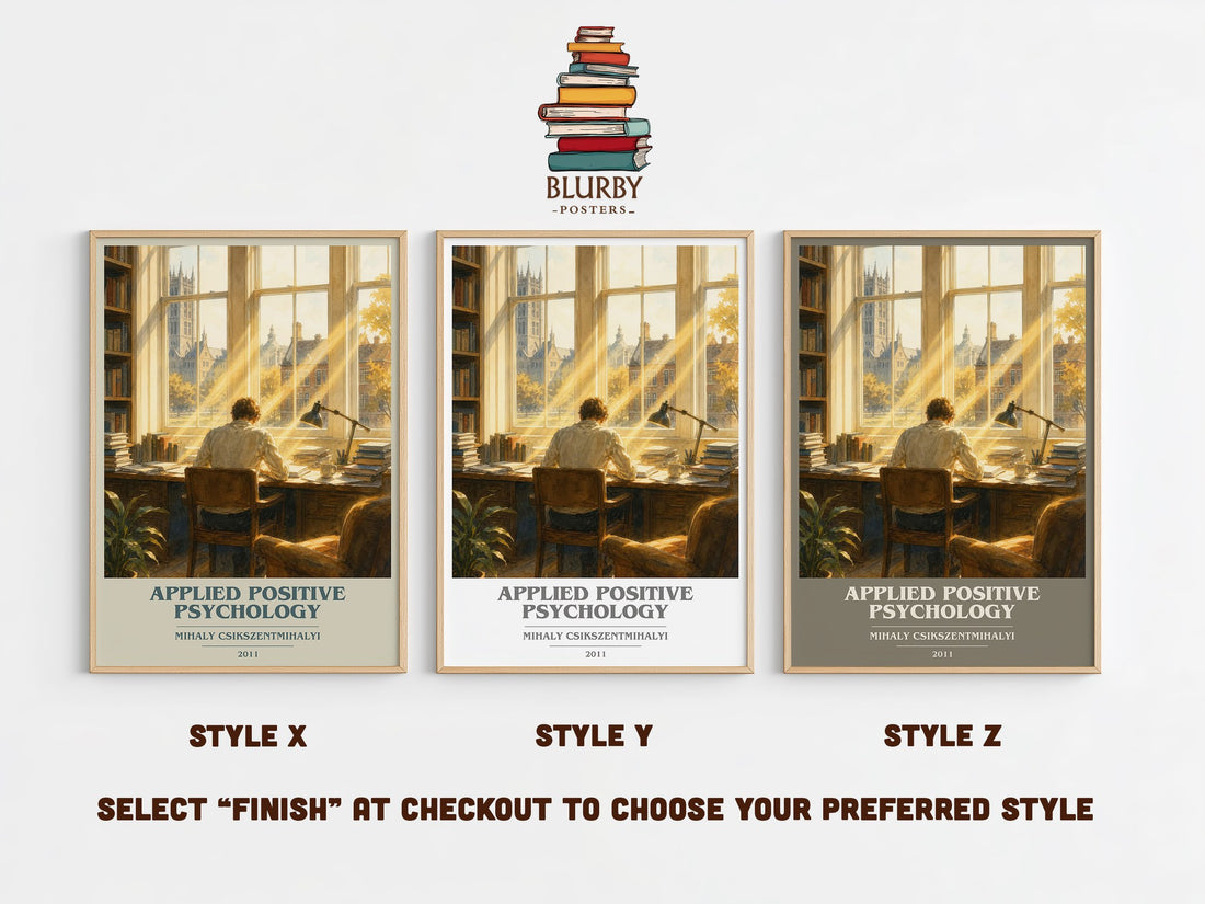 Applied positive psychology book cover print in frame leaning in hallway – non fiction wall art (mockup)