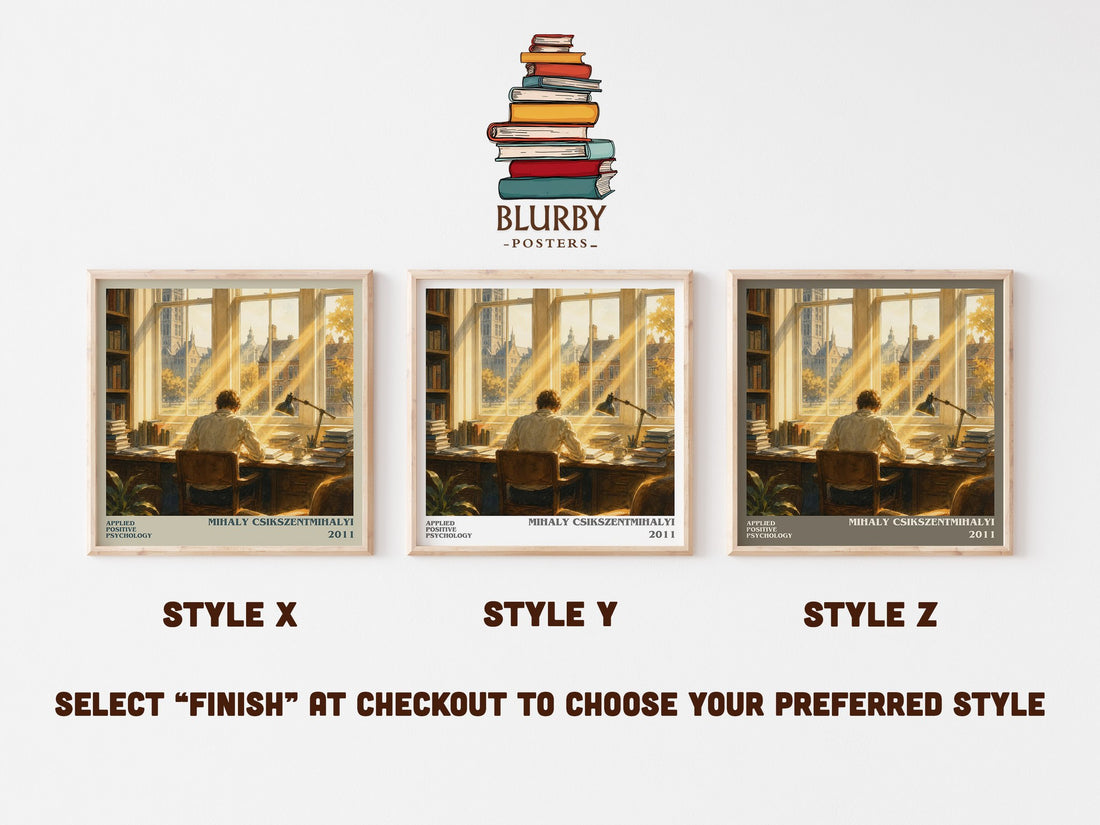 Applied positive psychology literary print in frame leaning in hallway – non fiction wall art (mockup)