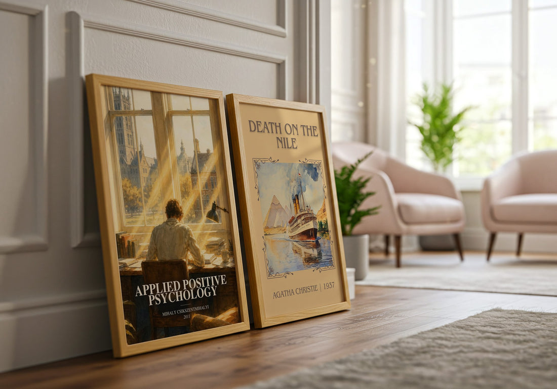 Applied positive psychology watercolour print framed by window – literary home decor