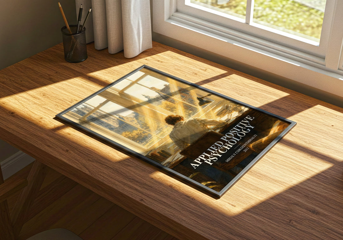 Applied positive psychology watercolour book poster framed on wall – non fiction wall art