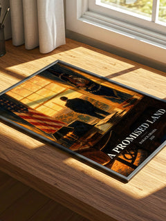 A Promised Land watercolour book poster framed on wall – memoir wall art