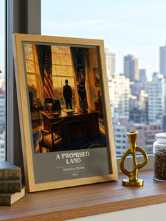 A Promised Land book cover print framed by window – literary home decor