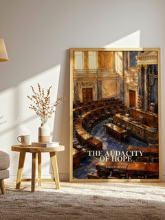 The Audacity of Hope watercolour print in frame leaning in hallway – memoir wall art