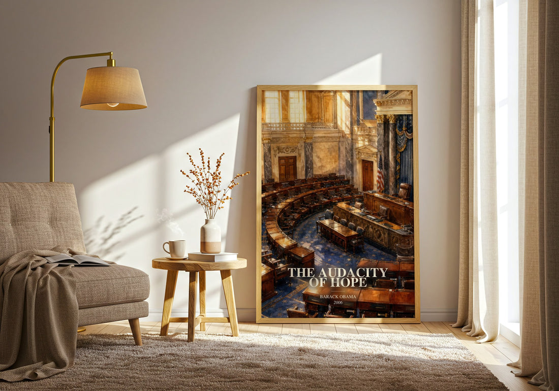 The Audacity of Hope watercolour print in frame leaning in hallway – memoir wall art