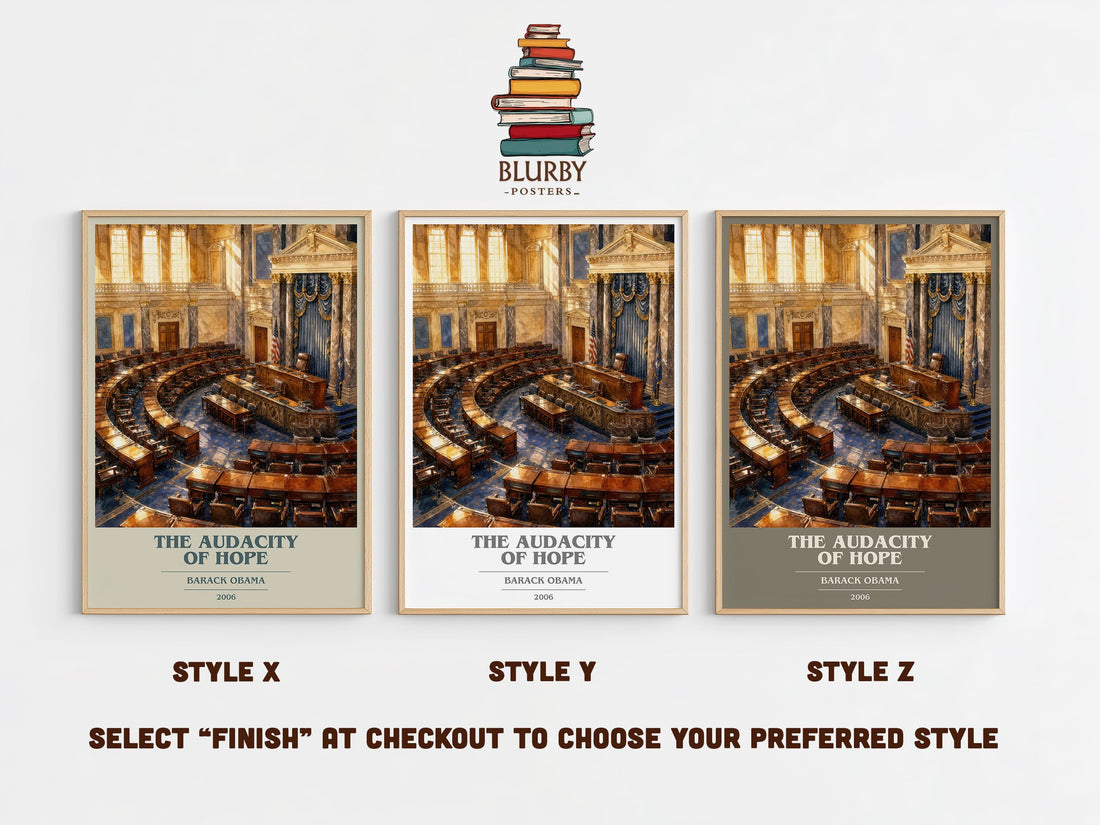 The Audacity of Hope book cover print in frame leaning in hallway – memoir wall art (mockup)