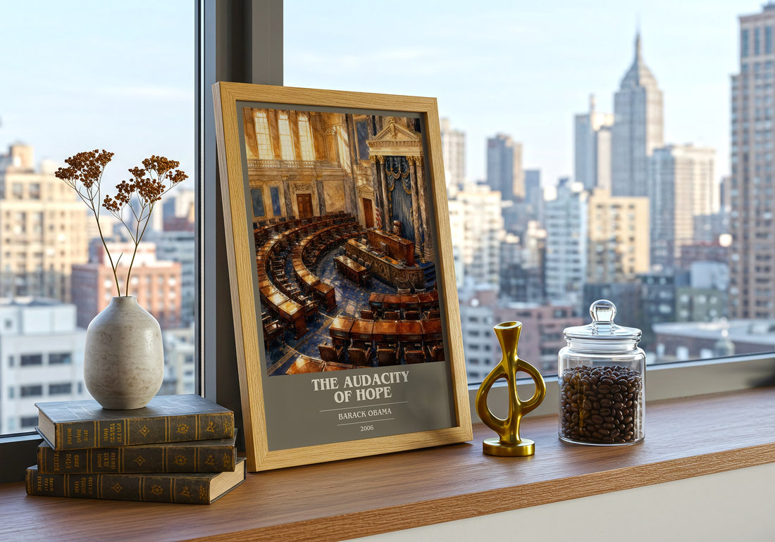 The Audacity of Hope book cover print framed by window – literary home decor