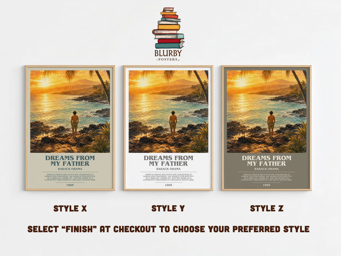 Dreams from My Father bookish print in frame leaning in hallway – memoir wall art (mockup)