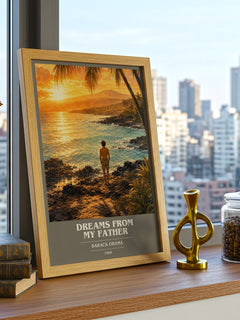 Dreams from My Father book cover print framed by window – literary home decor
