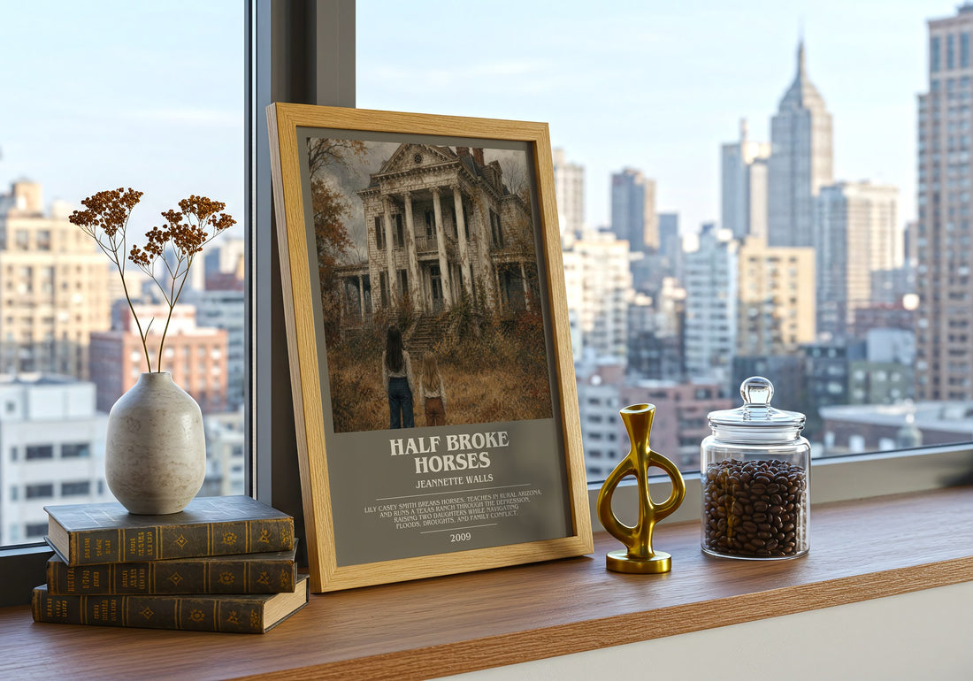 Half broke horses bookish print framed by window – literary home decor