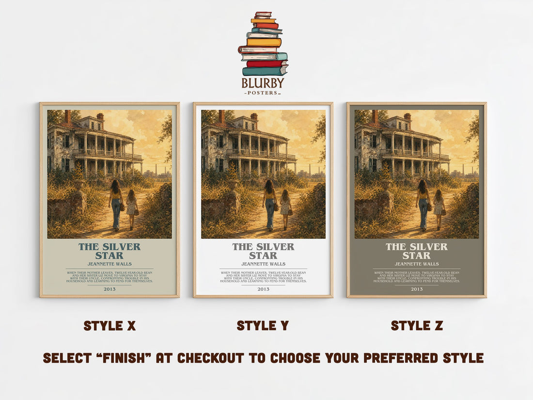 The silver star bookish print in frame leaning in hallway – coming of age wall art (mockup)