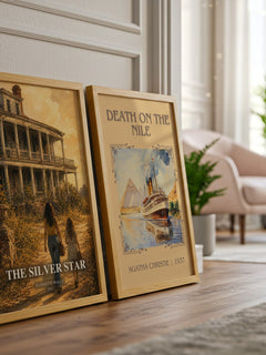 The silver star watercolour print framed by window – literary home decor