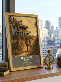 The silver star book cover print framed by window – literary home decor