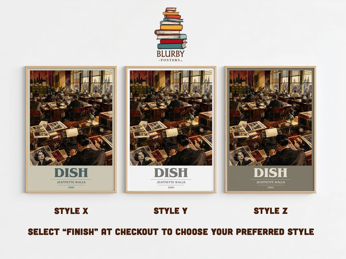 Dish book cover print in frame leaning in hallway – memoir wall art (mockup)
