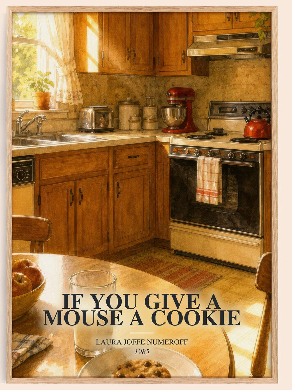 If You Give a Mouse a Cookie watercolour book poster by Laura Joffe Numeroff – framed literary art print