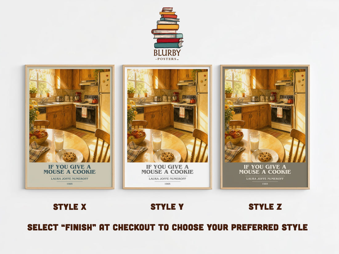 If You Give a Mouse a Cookie book cover print in frame leaning in hallway – childrens wall art (mockup)