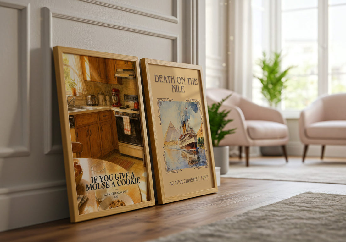 If You Give a Mouse a Cookie watercolour print framed by window – literary home decor