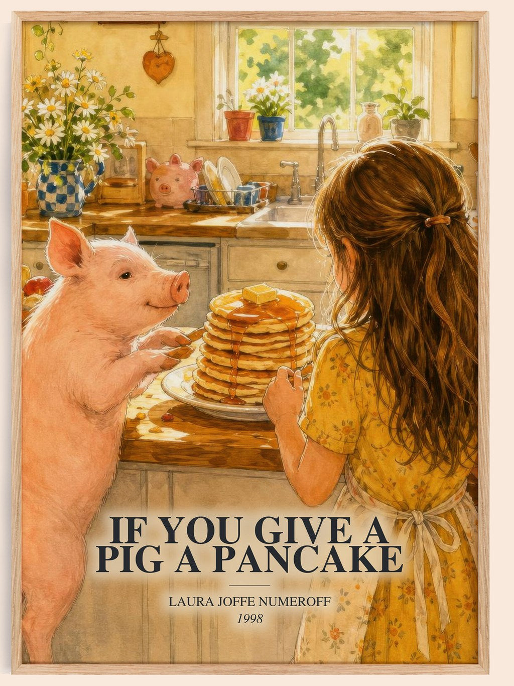 If You Give a Pig a Pancake watercolour book poster by Laura Joffe Numeroff – framed literary art print