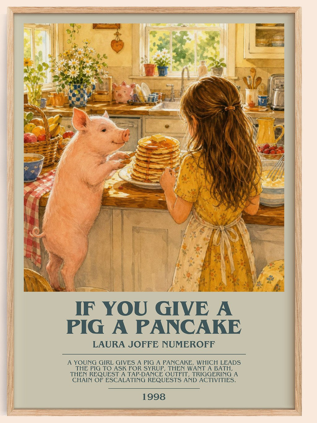 If You Give a Pig a Pancake bookish book poster by Laura Joffe Numeroff – framed literary art print