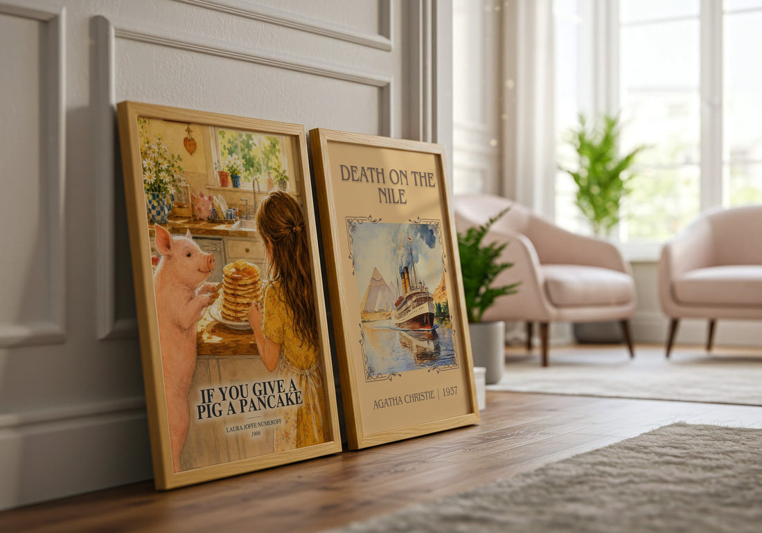If You Give a Pig a Pancake watercolour print framed by window – literary home decor