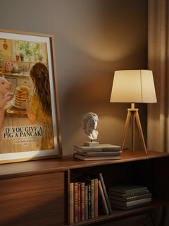 If You Give a Pig a Pancake watercolour print on bookshelf – Laura Joffe Numeroff fan gift