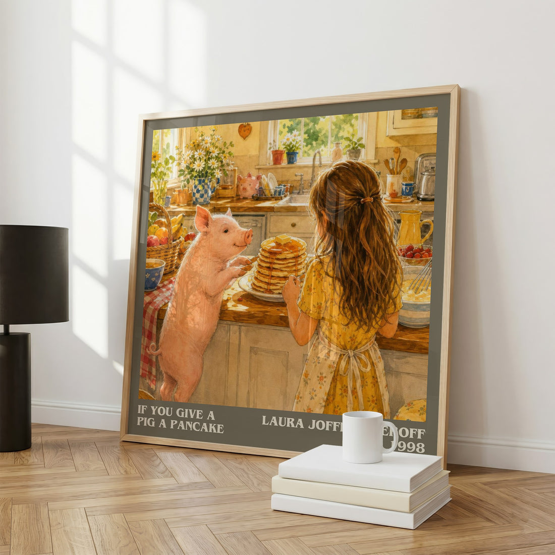 If You Give a Pig a Pancake literary print framed by window – literary home decor