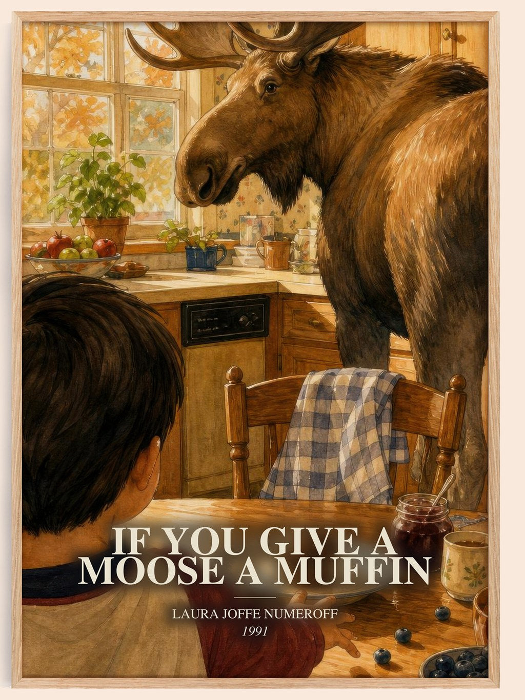 If You Give a Moose a Muffin watercolour book poster by Laura Joffe Numeroff – framed literary art print
