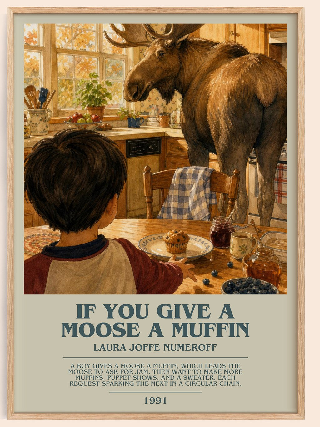If You Give a Moose a Muffin bookish book poster by Laura Joffe Numeroff – framed literary art print