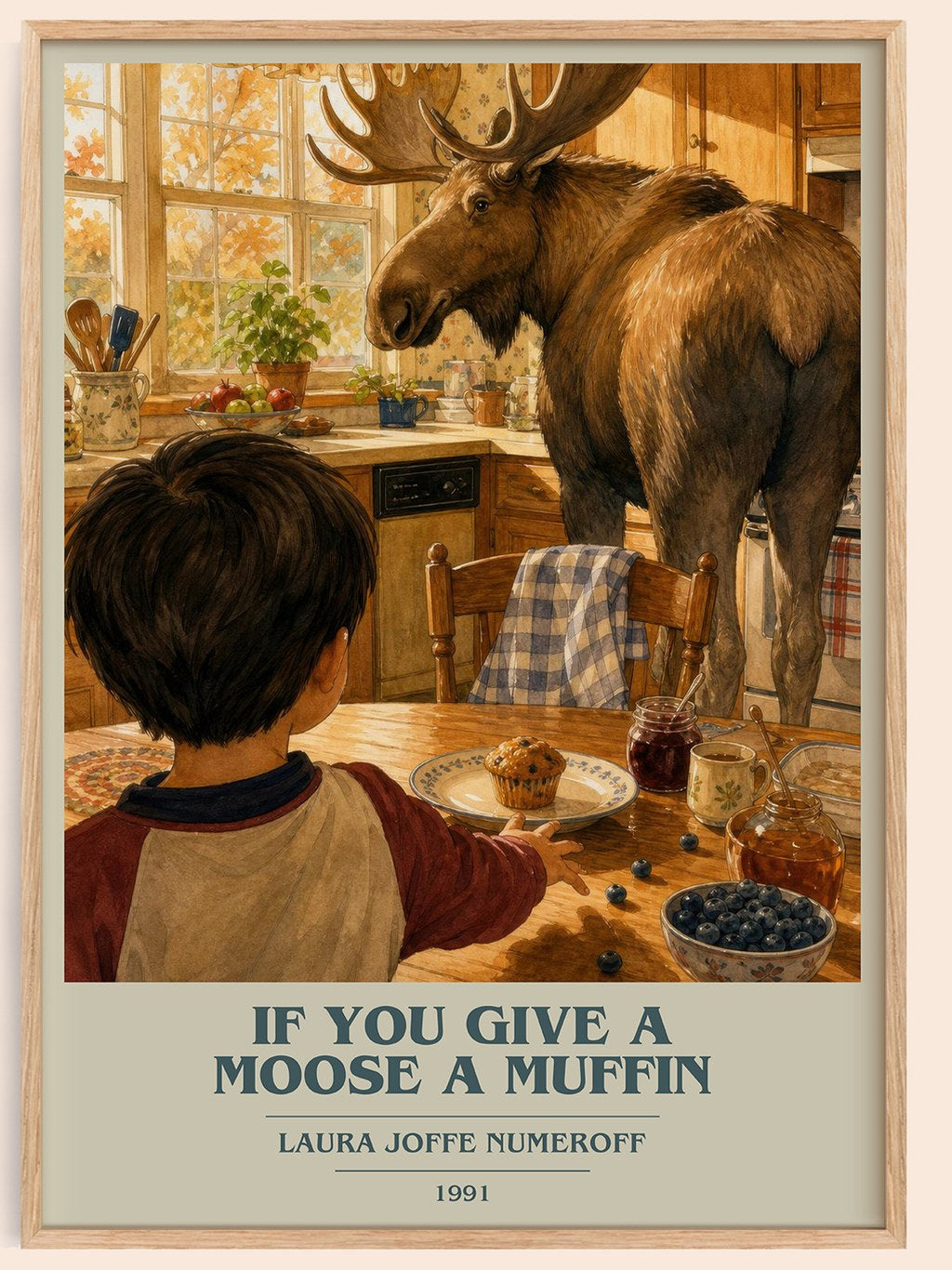 If You Give a Moose a Muffin book cover book poster by Laura Joffe Numeroff – framed literary art print
