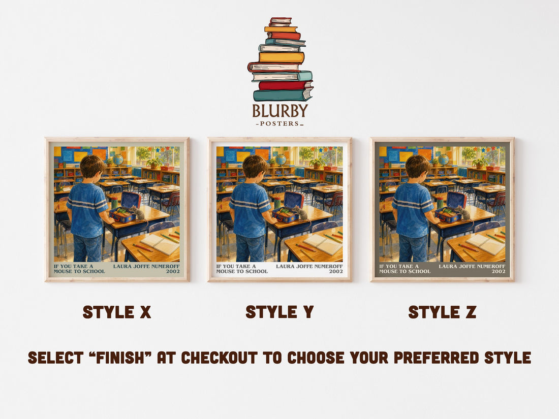 If You Take a Mouse to School literary print in frame leaning in hallway – childrens wall art (mockup)