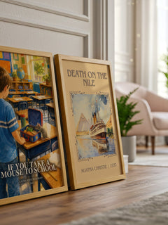 If You Take a Mouse to School watercolour print framed by window – literary home decor