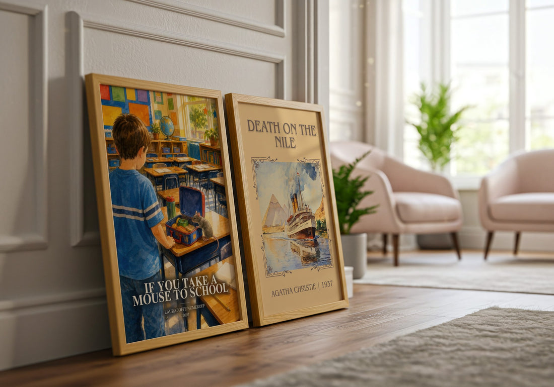If You Take a Mouse to School watercolour print framed by window – literary home decor