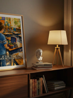 If You Take a Mouse to School watercolour print on bookshelf – Laura Joffe Numeroff fan gift