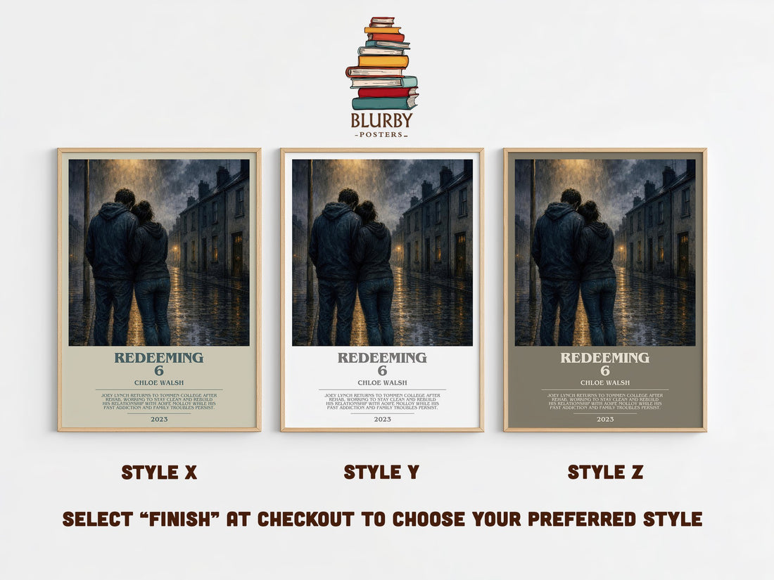 Redeeming 6 bookish print in frame leaning in hallway – young adult wall art (mockup)