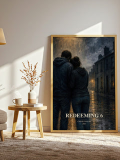Redeeming 6 watercolour print in frame leaning in hallway – young adult wall art