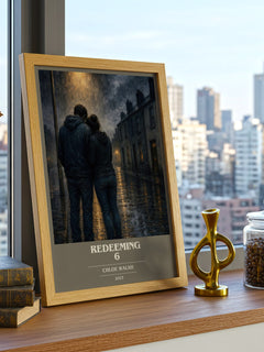 Redeeming 6 book cover print framed by window – literary home decor