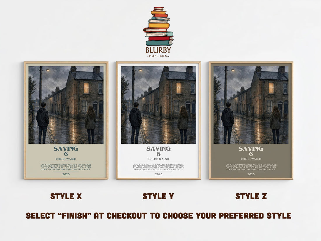 Saving 6 bookish print in frame leaning in hallway – romance wall art (mockup)